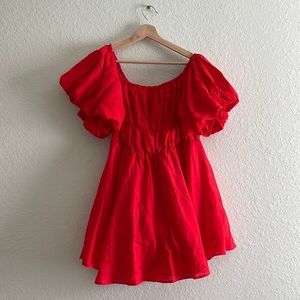 Petal & Pup red mini dress with puff sleeves